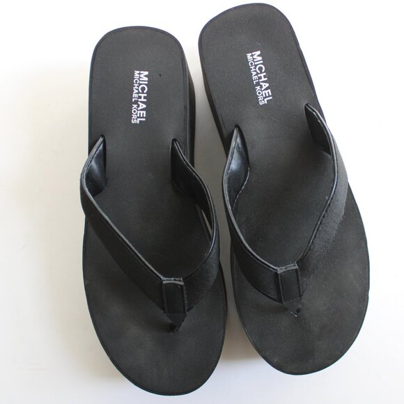 Michael Kors Black White Benny Flip-Flop Platform Wedge Thong Sandals Size 8 - Picture 6 of 6